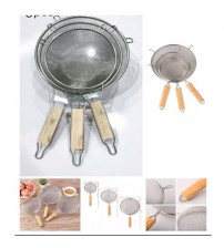 3Pcs Deep Frying Stainer with Wooden Handle set sizes 18cm-21cm-25cm